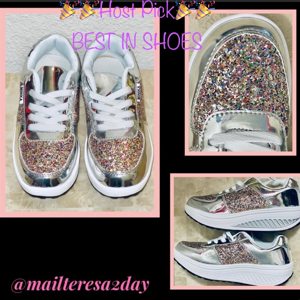 Mirrored & Glitter Platform Tennis Shoes New (7)